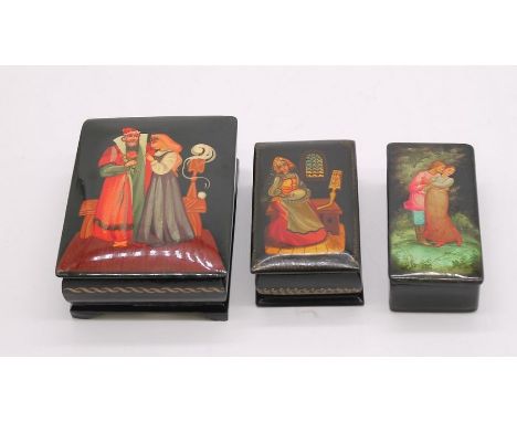 Three mid 20th Century Russian lacquer trinket boxes
