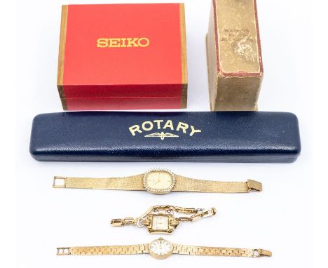 A ladies vintage 9ct gold wristwatch on 9ct gold textured bracelet (winds but cannot hear working)  along with an Art Deco la