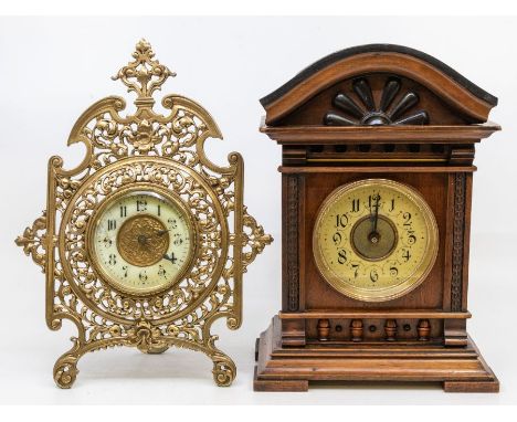 A Strutt style clock, brass cased with single train movement 3" 2 piece dial, with brass centre ornately decorated case & sta