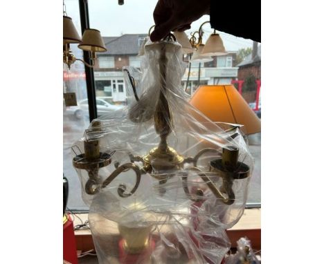 A pair of five-arm genuine solid brass chandeliers with five ‘S’ shaped arms and a slender central column, height adjustable,