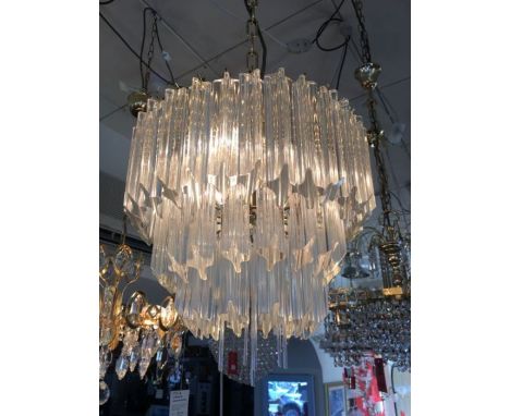 A three tier Murano glass and gold-plated three light pendant, each piece of Marrano glass is 3D sculptured, height adjustabl