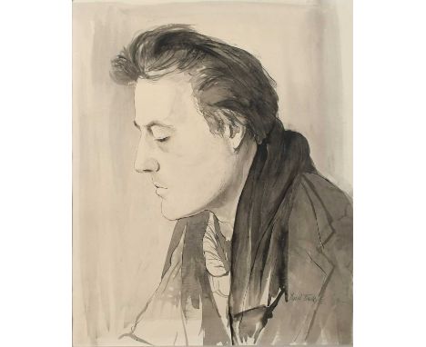 Φ David Tindle RA (b.1932)Portrait of John Marshall (1911-1995)Signed and dated David Tindle/56 (lower right)Pen and ink, and
