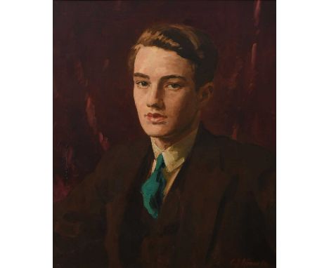 Φ Cedric J. Kennedy (1898-1968)Portrait of John Marshall (1911-1995) wearing a brown suit and green tieSigned C.J.Kennedy (lo