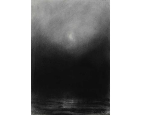 Petrus van de Velden (Dutch 1837-1913)Moonlit seascapeSigned P van der Velden (lower right)Charcoal54.4 x 37.7cm