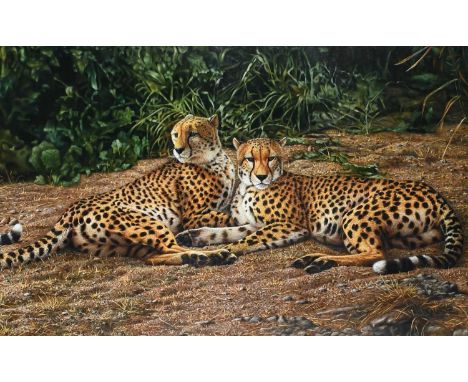 Φ Tony Karpinski (b.1965)Two cheetahsSigned Karpinski (lower left), and further signed, dated and inscribed Cheetah with Youn