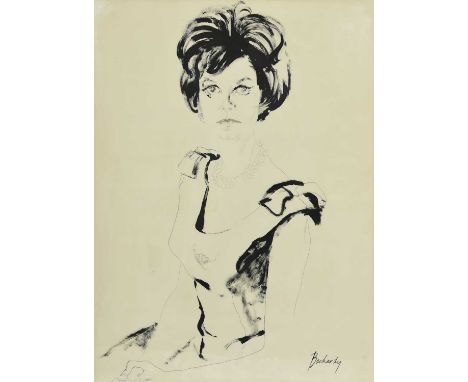 Don Bachardy (American b.1934)Portrait of Marguerite Littman (1930-2020), seated wearing a pearl necklaceSigned Bachardy (low