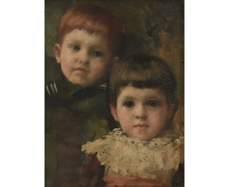 Thomas Benjamin Kennington (1856-1916)Portrait of Eric and Anne Kennington as childrenOil on canvasboard24.1 x 18.9cmProvenan