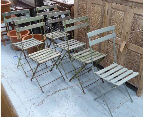 GARDEN BISTRO CHAIRS, a set of six, vintage French, fold up design, differing colours, 87cm H.(6) (with faults)