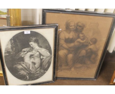 A FRAMED AND GLAZED LITHOGRAPH TOGETHER WITH ANOTHER PICTURE ENTITLED 'HOPE NURSING LOVE' (2)