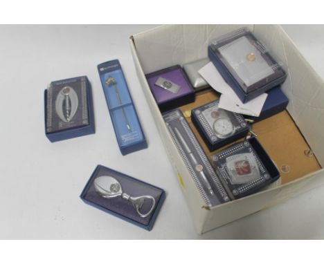 A BOX OF CUFFLINKS, MACINTOSH ITEMS TO INCLUDE CLOCK AND PEN ETC.