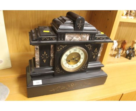 A SLATE MANTEL CLOCK S/D WITH KEY