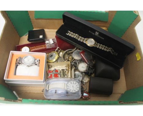 A SELECTION OF WATCHES, MODERN COINS, CUFFLINKS ETC.
