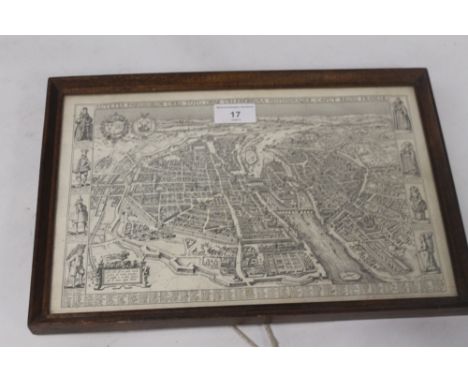 A FRAMED AND GLAZED LITHOGRAPH OF A MAP