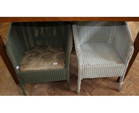 Two Lloyd loom chairs, one light blue and green