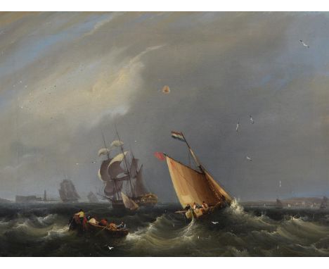 Frederick Calvert (British fl.1827-1844)Shipping in a swell; Fishing on a calm seaOil on canvas, a pairEach 28 x 38cm (11 x 1