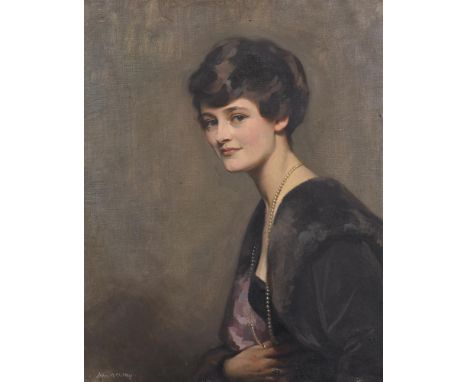 λ John Arthur Machray Hay (Scottish 1887-1960)Portrait of a lady wearing a purple dressOil on canvasSigned (lower left)75 x 6