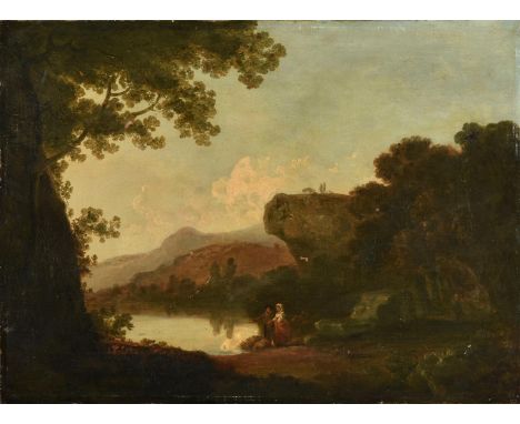 Circle of Richard Wilson (British 1714-1782)Figures in a landscapeOil on canvas49 x 66cm (19¼ x 25 in.)UnframedCondition Repo