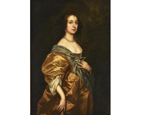 Follower of Sir Peter Lely Portrait of a lady wearing a gold satin dress with blue wrapOil on canvas111 x 77cm (43½ x 30¼ in.