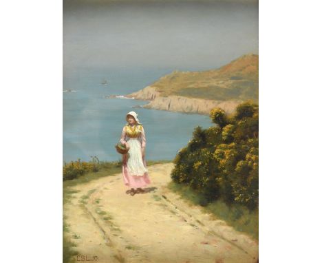Edmund Blair Leighton (British 1853-1922)The Cliff Path Oil on canvas Signed with initials and dated 93 (lower left)27 x 20cm