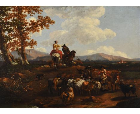 Abraham Jansz. Begeyn (Dutch 1637-1697)Shepherds, cattle and sheep in a landscapeOil on canvasSigned and indistinctly dated 1