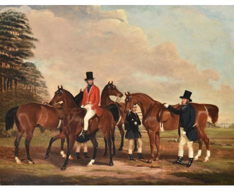 Attributed to John Barwick (fl.1835-1876)Changing horses Oil on canvasSigned with monogram (lower right) 69 x 90cm (27 x 35¼ 