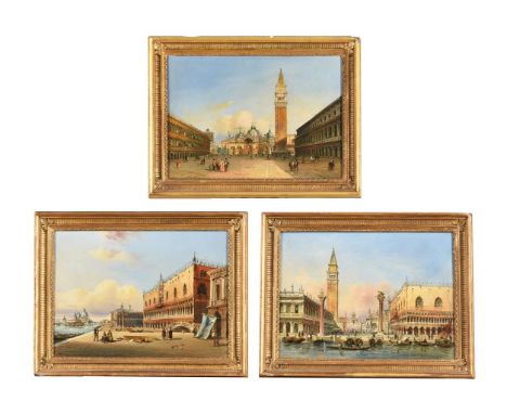 Carlo Grubacs (Italian 1802-1878)Three Venetian views: St Mark's Square, from the entrance to the Grand Canal; St Mark's Basi