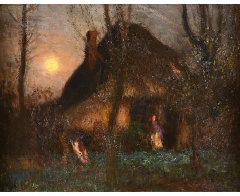 Sir George Clausen (British 1852-1944)The Cottage, MoonriseOil on canvasSigned and dated 1902 (lower right)35 x 44.5cm (13¾ x