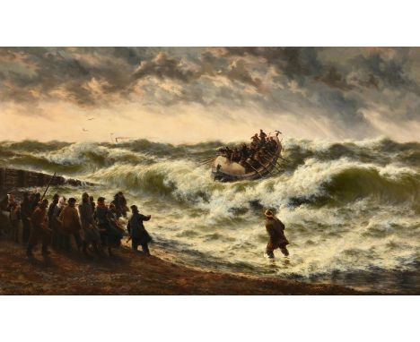 Thomas Rose Miles (British fl. 1869-1910)Return of the Lifeboat Oil on canvas Signed and dated 1888 (lower left)76.2 x 127cm 