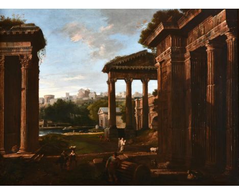 Follower of Giovanni Paolo PaniniA capriccio of Roman ruinsOil on canvas72.5 x 97.5cm (28½ x 38¼ in.)Condition Report: The ca