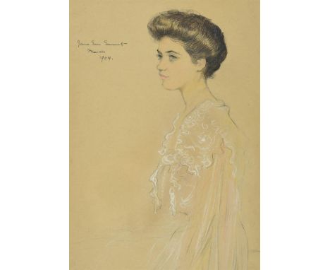 Eastman Johnson (American 1824-1906)Portrait of Jane EmmettPencil with coloured chalksInscribed and dated 1904 (upper left)41