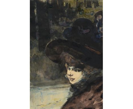 Francois Clement Sommier, called Henry Somm (French 1844-1907)Jeune femme au grand chapeauWatercolourSigned (lower left)30 x 