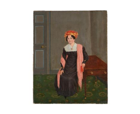 English Provincial School (early 19th century)A lady in an interiorOil on canvas56 x 44cm (22 x 17¼ in.)UnframedCondition Rep