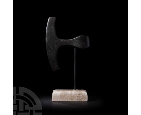 8th-11th century A.D. An iron T-shaped axehead with roughly rectangular-section shaft, shallow 'crescentic' blade with convex