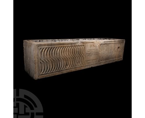 Early 3rd century A.D. A rectangular marble sarcophagus excavated near the Tomb of Cecilia Metella in Rome. The front panel d