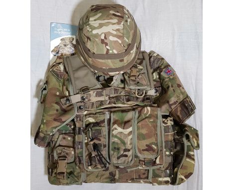 BRITISH ARMY AFGHANISTAN ISSUE MTP OSPREY MKIV FULL BODY ARMOUR WITH POUCHES, FILLER, 2 BALLISTIC PLATES AND MKVII KEVLAR HEL
