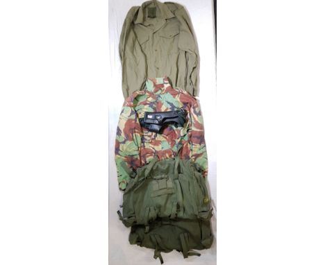 BRITISH ARMY BROWNING HIGH POWER SHOULDER HOLSTER, 2 X 58 PATTERN BACKPACKS, TROPICAL DPM SHIRT, RARE LADYBIRD BELFAST COMBAT