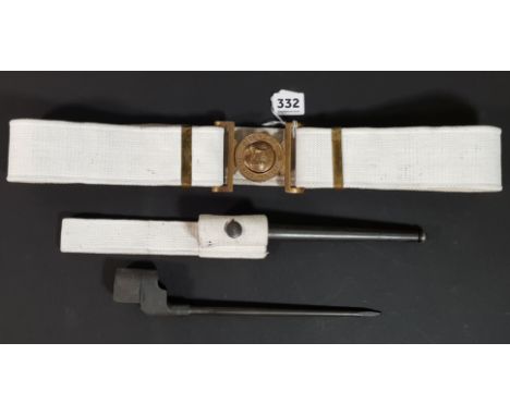 POST WAR BRITISH ROYAL MARINES PARADE BELT, FROG AND NO.4 SPIKE BAYONET WITH SCABBARD