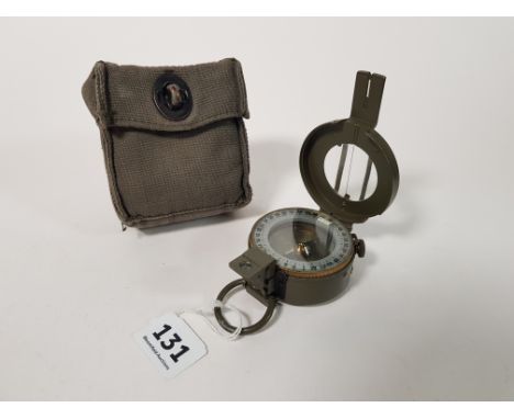 BRITISH ARMY PRISMATIC BRASS COMPASS AND POUCH BY STANLEY OF LONDON