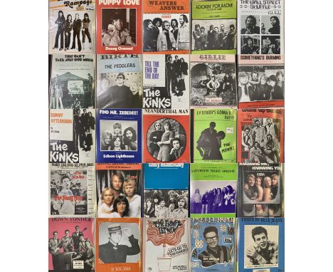 11 songbooks, inc Rolling Stones, T.Rex, Wishbone Ash, Neil Young. Approximately 92 assorted pieces of sheet music, chiefly i