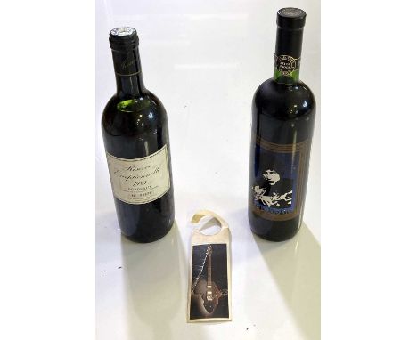 Two bottles of promotional/music tie-in wines. A bottle of 'Celebrity Cellars' US 1995 Cabernet Savignon with Bob Dylan label