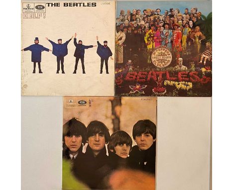 THE BEATLES - UK ORIGINAL LPs. A wonderful pack of 3 studio LPs by The Beatles. Titles include Sgt Peppers Lonely Hearts Club