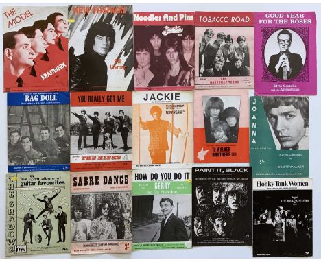 Thirteen assorted pieces of sheet music and a song book. To include: Rolling Stones, Gerry and the Pacemakers, Love Sculpture