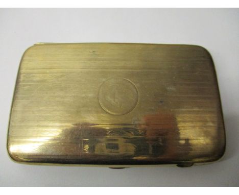 A George V 9ct gold cigarette case of cushion form with stripped engine turned decoration, Birmingham 1919, 130g total 