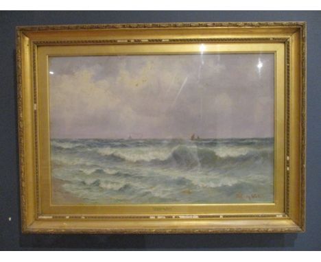 Sidney Watts - 'A Freshening Breeze' a seascape with boats in the distance, oil on canvas, signed lower right corner, 16" x 2