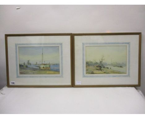 H N Stagg - a pair of harbour scenes with boats, watercolours, signed lower left corner, 7 1/4" x 10 1/2" in glazed, gilt fra