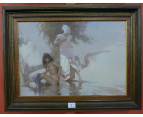 John R. Townsend FRSA (1930-2013), Testing The Water, oil on panel, 30 x 44cms, framed