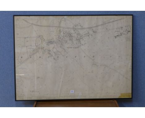 An Ordnance Survey map of Radcliffe on Trent, second edition 1900, framed