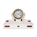 A FRENCH WHITE MARBLE MANTEL CLOCK
