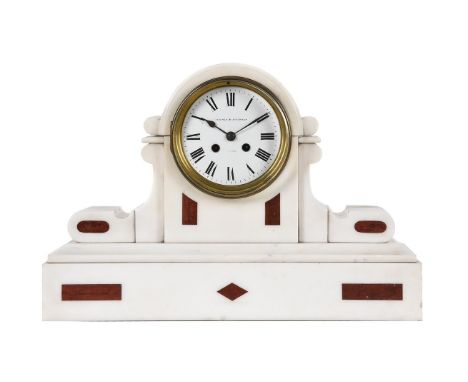 A FRENCH WHITE MARBLE MANTEL CLOCK  MID 19TH CENTURY With eight-day bell striking movement, the white enamel and Roman numera