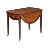 A GEORGE III MAHOGANY AND CROSSBANDED OVAL PEMBROKE TABLE